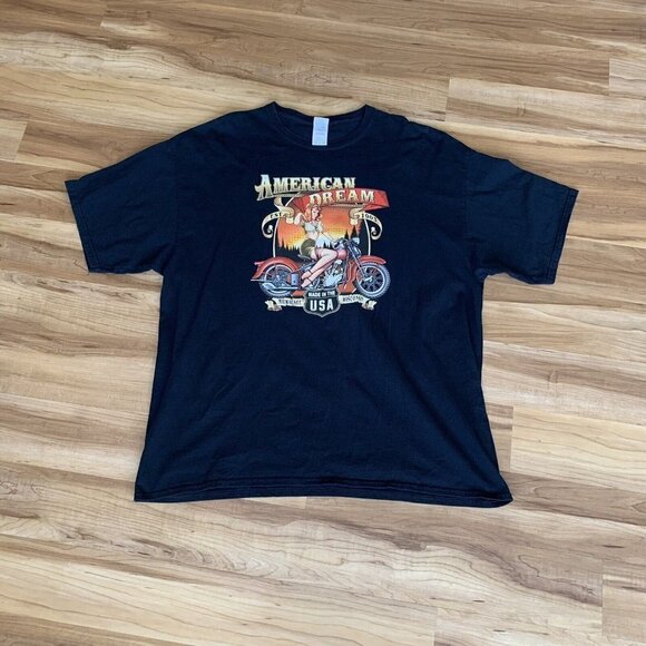 Motorcycle Mens T-Shirt 3XL Long American Dream Milwaukee Pin Up USA Gildan - Picture 2 of 7